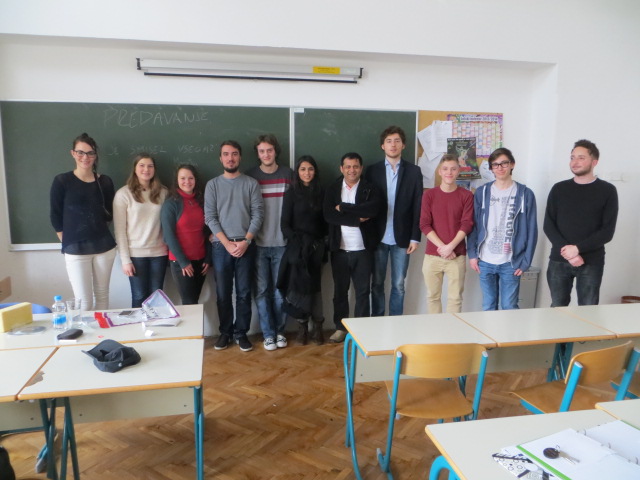Deepak Thimaya with a group of international students